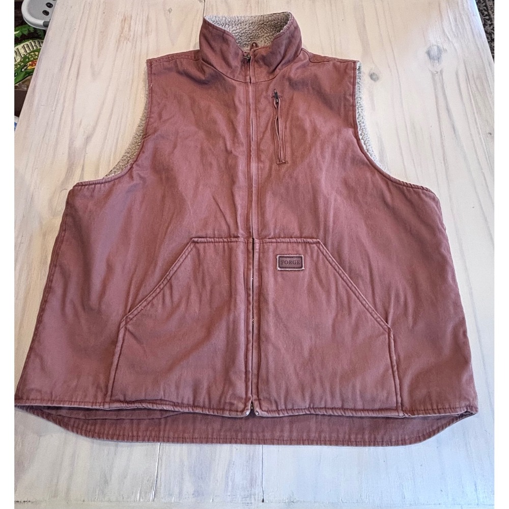 Forge Work Wear Mens XL Rust Canvas Sherpa Lined Full Zip Vest Ranch Trucker